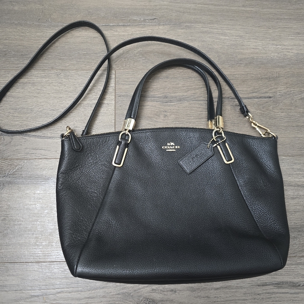 Coach Black Leather Handbag Short And Long Handle Classic Chic Lux Minimalist